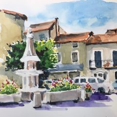 French Village Watercolour Sketch