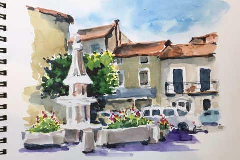 French Village Watercolour Sketch