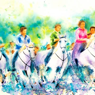 Abrivado! Les Camarguaise Blanc 
Quarante
Direct watercolour on Arches paper
90cm x 69cm 695€
