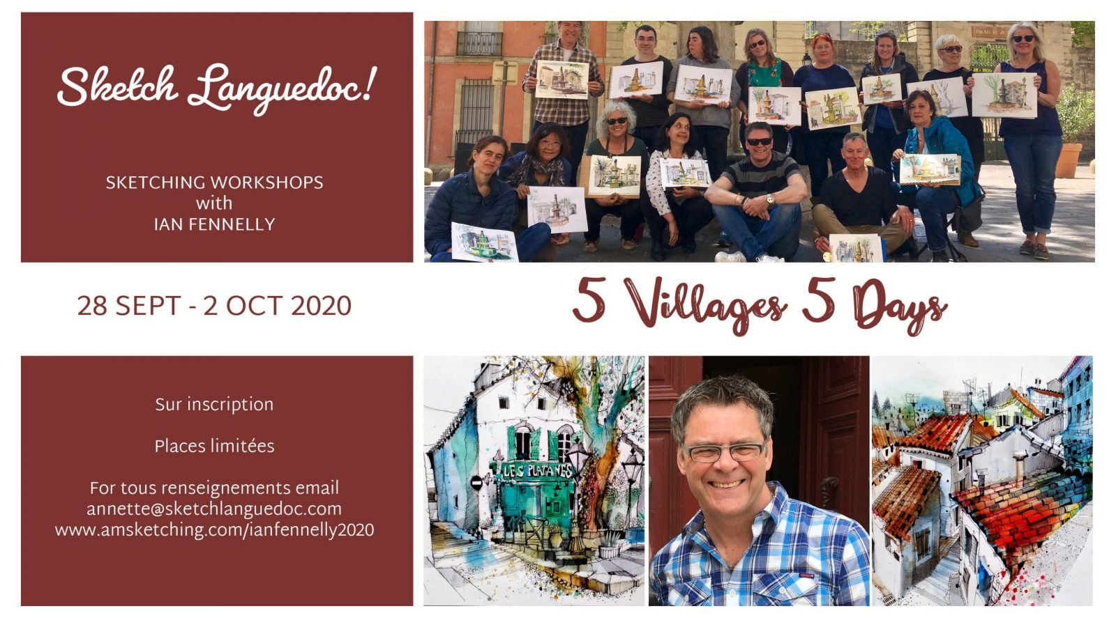  | Workshops in Bize-Minervois and the surrounding area with International Urban Sketchers Instructor and British Artist Ian Fennelly 28 September - 2 October 2020