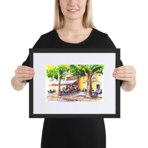 Giclée Quality Framed Print - Café des Arts, Puisserguier