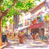 Place Jean Jaurès Capestang - aquarelle Annette Morris